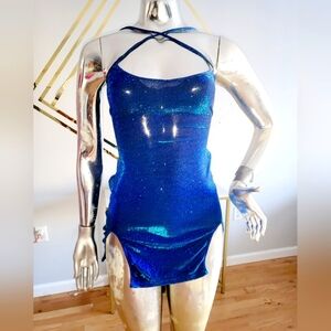 Womens Bodycon Sparkle Mini Blue Dress